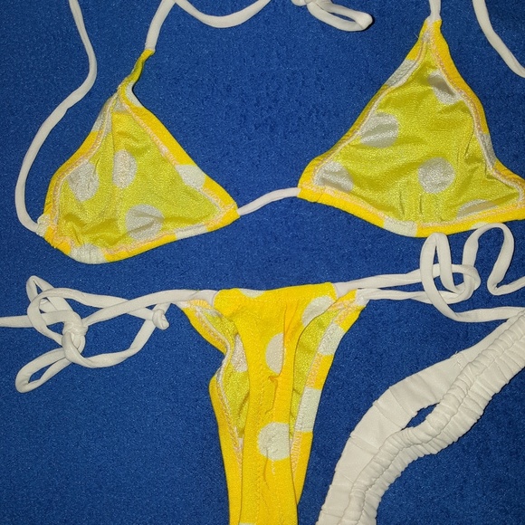 Handmade By Fluid Designs Swim Itsy Bitsy Teeny Yellow Polka Dot Bikini Lot Poshmark